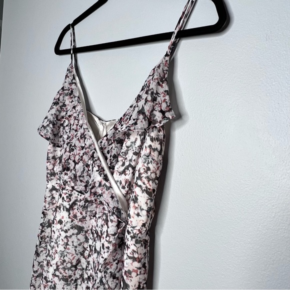 Express Ruffle Wrap Front Maxi Dress Medium Front Slit Ivory Multicolor Print - Picture 7 of 16